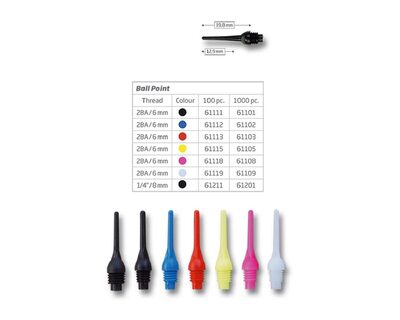 BULL'S 61111 BULL'S Ball Point Soft Tips 6mm(2BA)& 8mm(1/4BSF)