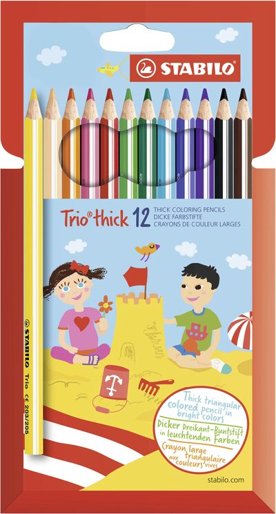 STABILO 203/12-01 Dreikant-Buntstift - STABILO Trio dick - 12er Pack - mit 12 verschiedenen Farben