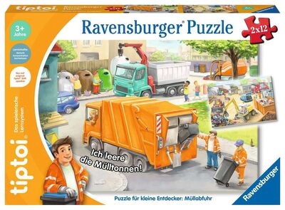 RAVENSBURGER 00172 tiptoi® Kinderpuzzle 2 x 12 Puzzle für kleine Entdecker: Müllabfuhr