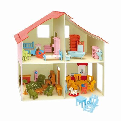 SIVA 880 Holzbausätze Puppenhaus mit Möbeln