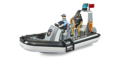 BRUDER 62733 bworld Polizei Schlauchboot, Rundumleuchte, 2 Figuren, Zubehör