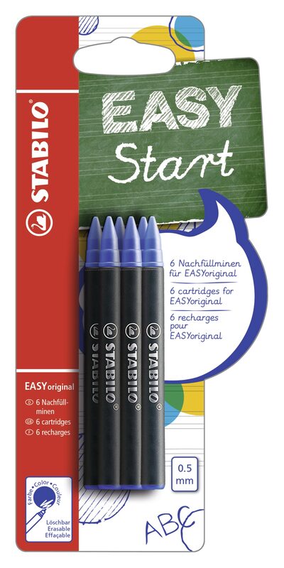 STABILO B-47374-10 Tintenpatronen zum Nachfüllen - STABILO EASYoriginal Refill - medium - 6er Pack - Schreibfarbe blau (löschbar)