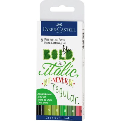 FABER-CASTELL 267117 Tuschestift Pitt Artist Pen Lettering 6er Etui Grüntöne