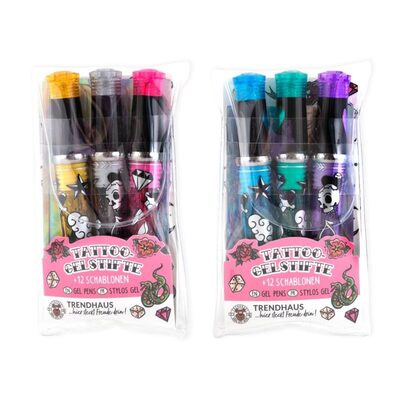 TRENDHAUS 959454 Tattoo Studio Gelstifte Glitzer 3er-Set, sortiert