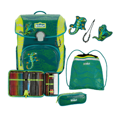 SCOUT S75460705800 Schulranzen-Set 4-teilig Neo Exklusiv Superflash Extreme Lizard