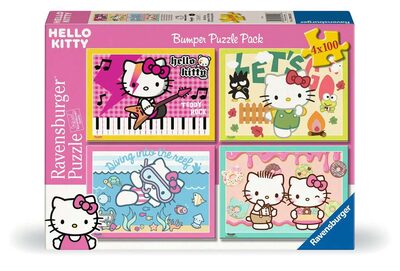 RAVENSBURGER 12004159 Kinderpuzzle 4x100 Teile - Los geht's, Hello Kitty!