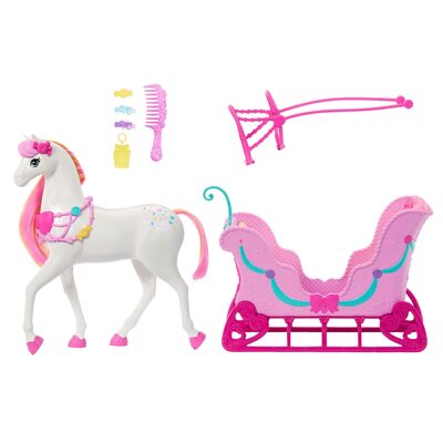 MATTEL JNH63 Barbie Reich der Süßigkeiten – Pferd mit Schlitten