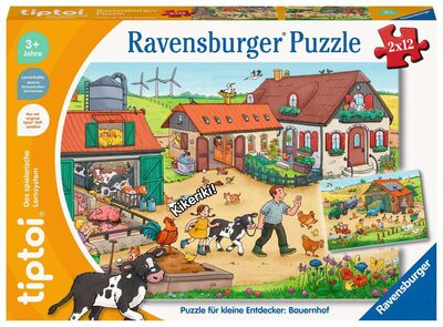 RAVENSBURGER 00136 tiptoi® Kinderpuzzle 2 x 12 Teile Puzzle für kleine Entdecker: Bauernhof