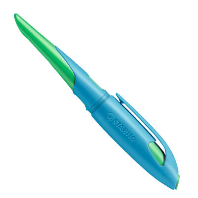 STABILO 5013/2-41 Ergonomischer Schulfüller für Linkshänder mit Anfänger-Feder A - STABILO EASYbirdy in himmelblau/grasgrün - Einzelstift - inklusive Patrone - Schreibfarbe blau (löschbar)