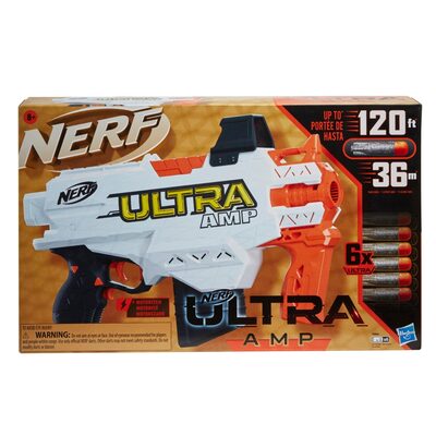 HASBRO F0954U50 Nerf Ultra Platinum Amp motorisierter Blaster, Platinakzente, 6-Dart Clip, 6 Darts