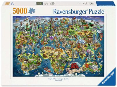 RAVENSBURGER 12001738 Erwachsenenpuzzle 5000 Teile - Weltkarte mit Sehenswürdigkeiten