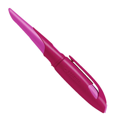 STABILO 5013/5-41 Ergonomischer Schulfüller für Linkshänder mit Anfänger-Feder A - STABILO EASYbirdy in beere/pink - Einzelstift - inklusive Patrone - Schreibfarbe blau (löschbar)