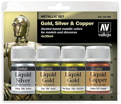 VALLEJO 770199 Farbset, Flüssiges Gold auf Alkohol-Basis, 4x35 ml