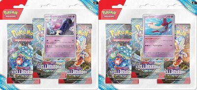 POKEMON 45938 PKM Pokémon KP07 Karmesin & Purpur - Stellarkrone 3-Pack Blister - 2fach sortiert