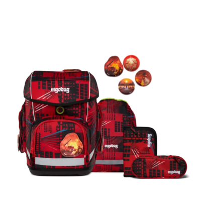 ERGOBAG 01212-90195-10 Cubo 5-teiliges Schulrucksack-Set AlarmBärreitschaft, rot