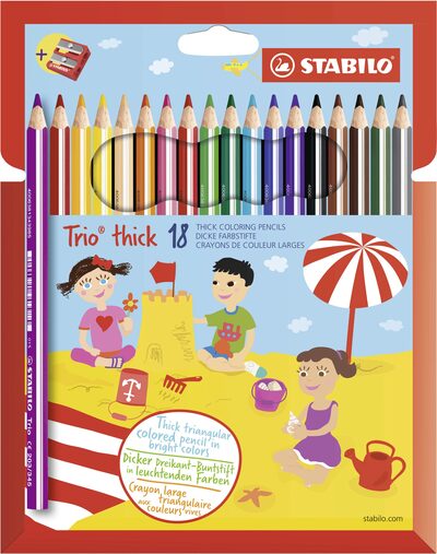 STABILO 203/2-18 Dreikant-Buntstift - STABILO Trio dick - 18er Pack - mit 18 verschiedenen Farben und Spitzer