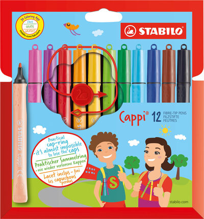 STABILO 168/12-4 Filzstift mit Kappenring - STABILO Cappi - 12er Pack - mit 12 verschiedenen Farben