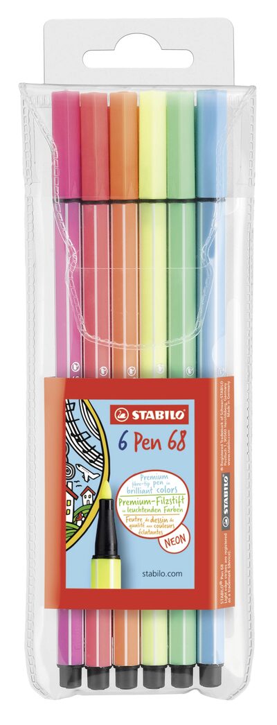 STABILO 6806-1 Premium-Filzstift - STABILO Pen 68 - 6er Pack - 6 Neonfarben