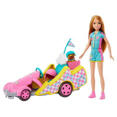 MATTEL HRM08 Barbie Stacie Rennfahrerin-Puppe mit Gokart-Spielzeugauto