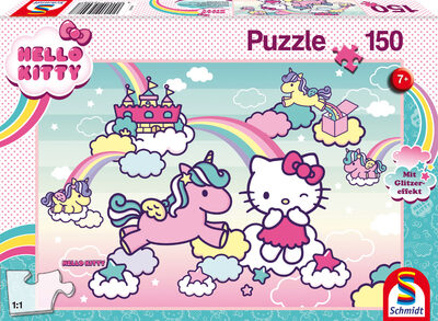 SCHMIDT SPIELE 56408 Kinderpuzzle Glitzerpuzzle 150 Teile Hello Kitty, Kittys Einhorn