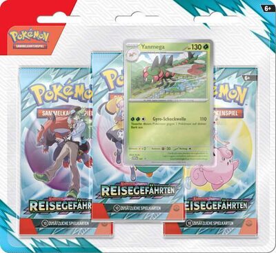 POKEMON 10786 Pokémon PKM KP09 3-Pack Blister Karmesin & Purpur – Reisegefährten - 2-fach sortiert
