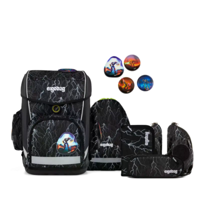 ERGOBAG 01300-900Z6-10 Cubo Light 6-teiliges Schulrucksack-Set Super ReflektBär, schwarz