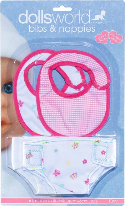 DOLLSWORLD 60154 Stoff-Lätzchen und Windeln