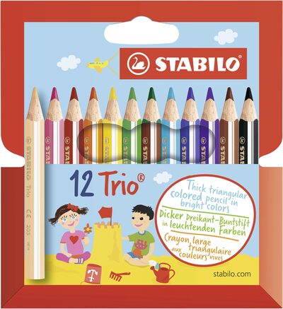 STABILO 205/12-01 Dreikant-Buntstift - STABILO Trio dick kurz - 12er Pack - mit 12 verschiedenen Farben