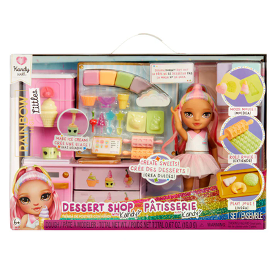 MGA 522058-EUC Rainbow High Littles Dessert Shop mit Kandy Spielset