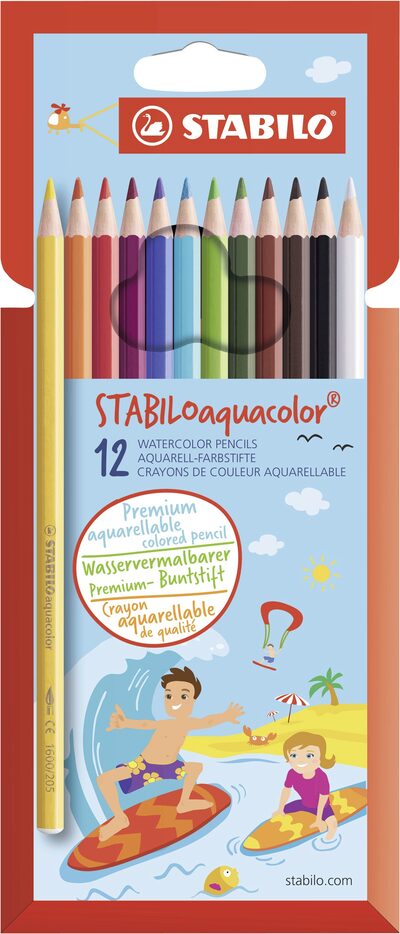 STABILO 1612-6 Aquarell-Buntstift - STABILO aquacolor -12er Pack - mit 12 verschiedenen Farben