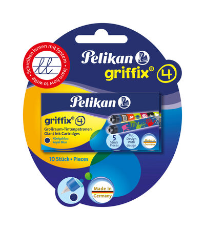 PELIKAN 960559 Pelikan Tintenpatronen Griffix® Blisterverpackung mit 2 x 5 bunt bedruckten Großraum-Patronen Königsblau