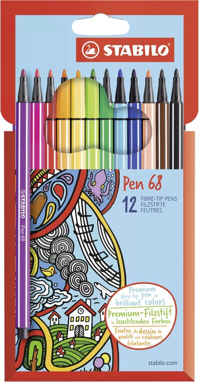 STABILO 6812-7 Premium-Filzstift - STABILO Pen 68 - 12er Pack - mit 12 verschiedenen Farben