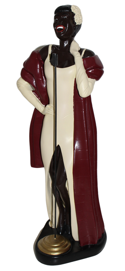 Dekofigur Deko Figur Sängerin Jazz Band Musikerin mit Mikrophon im Abendkleid aus Kunstharz H 52 cm