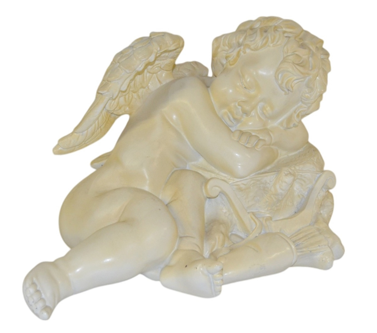 Deko Figur Engel schlafend Breite 39 cm Dekofigur aus Resin in hell patiniert