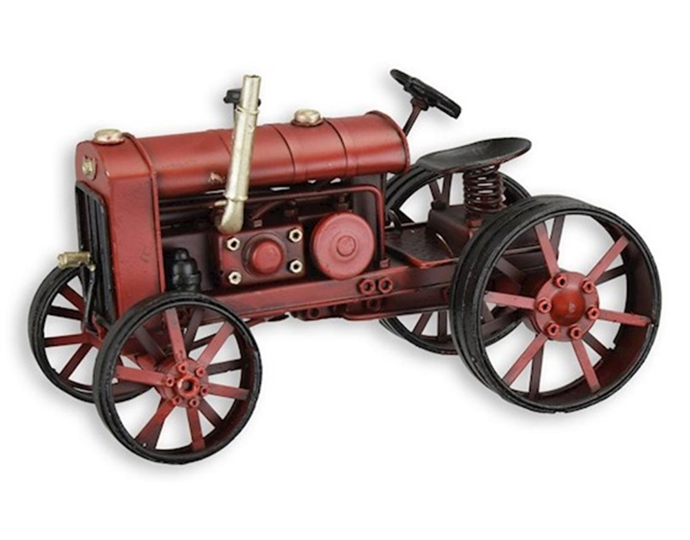 Blechtraktor Nostalgie Modellauto Oldtimer Traktor Modell in rot aus Blech L 26 cm