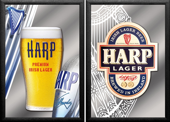 Set: 2 Spiegelbilder Harp Lager Bier 30x20 cm Bar Deko Dekobilder Wandbilder Hinterglasdruck