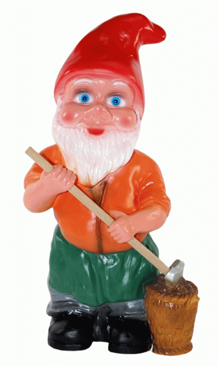 Deko Figur Zwerg H 33cm Gartenzwerg mit Schaufel u. Kartoffelkorb stehend Gartenfigur aus Kunststoff