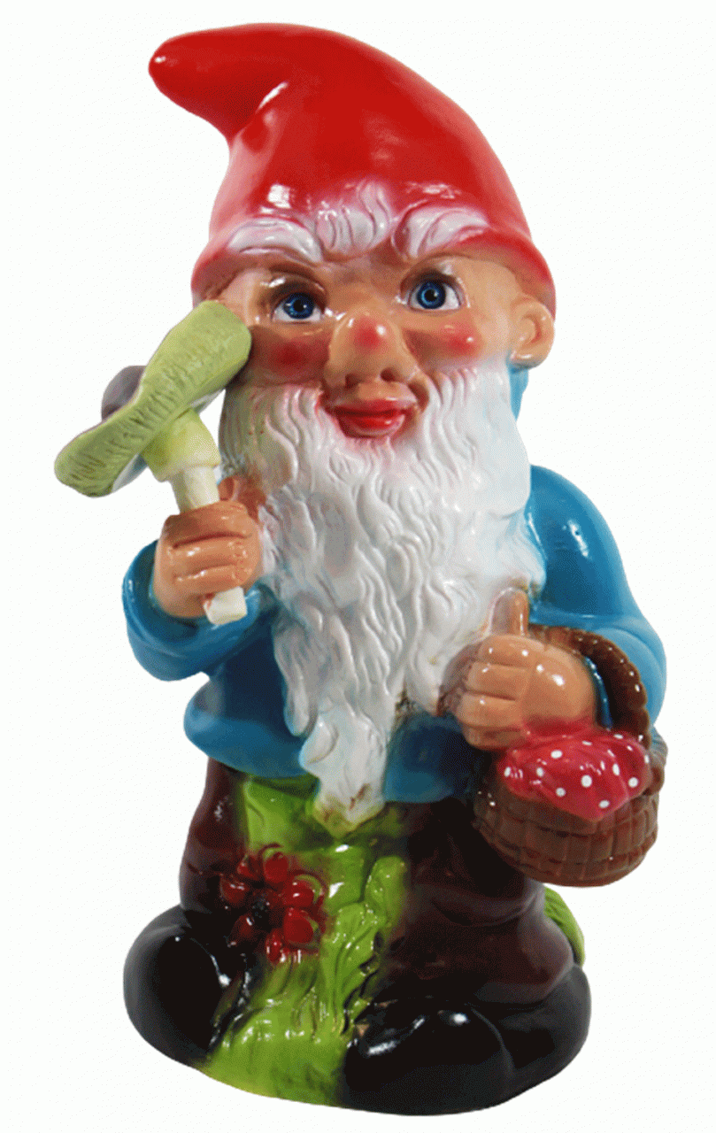 Gartenzwerg Deko Garten Figur Zwerg Pilzsammler sitzend mit Pilz und Pilzkorb aus Kunststoff H 30 cm