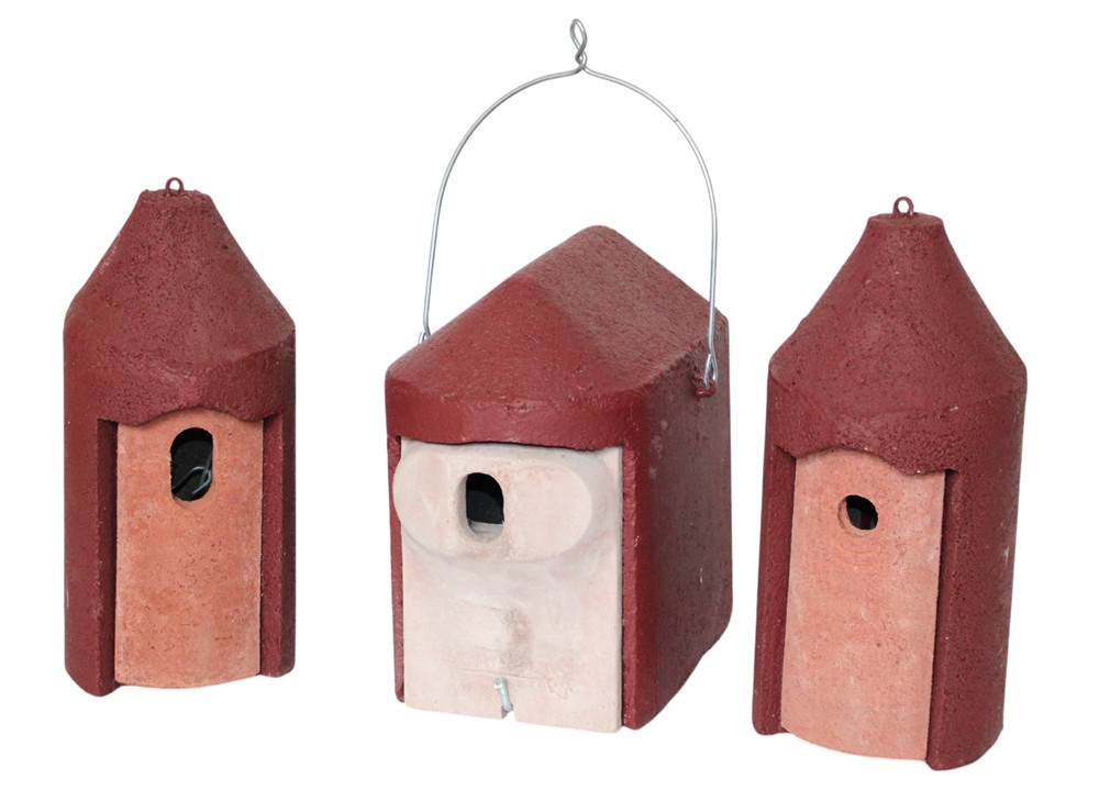 Nisthöhlen Set in Rot 3 Vogelhöhlen 2M oval, 2M 26 mm, 2GR Nisthilfen für Gartenvögel