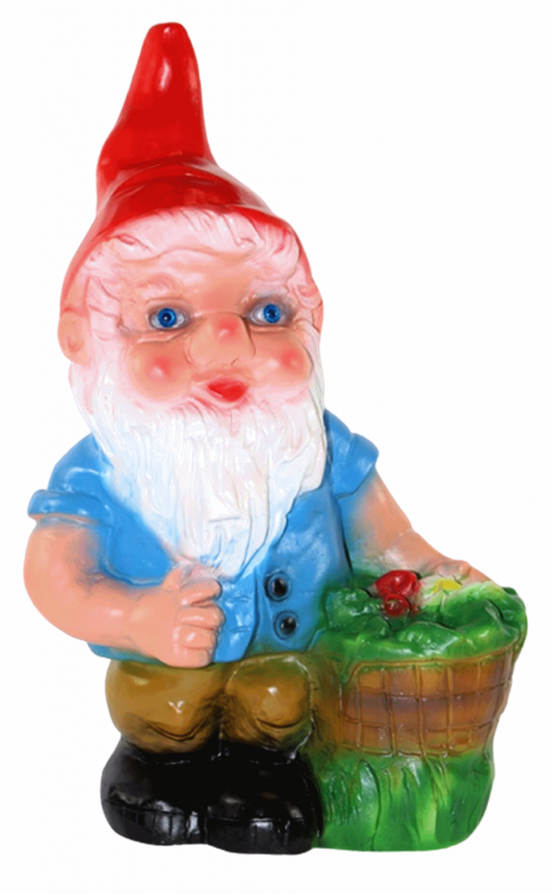 Deko Figur Zwerg H 32 cm Gartenzwerg mit Pflanzkorb stehend Gartenfigur aus Kunststoff