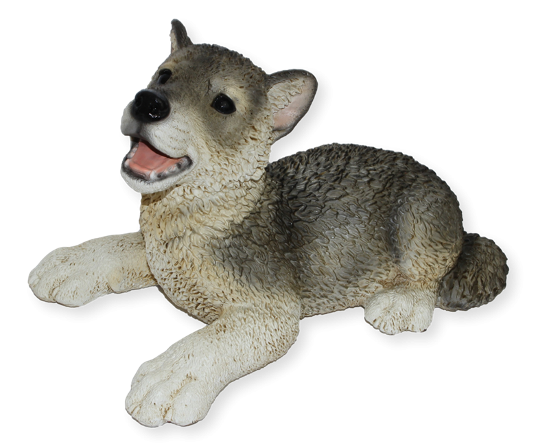 Deko Figur Wolf Welpe Jungtier liegend Kollektion Castagna aus Resin/ Kunststein H 17 cm Tierfigur