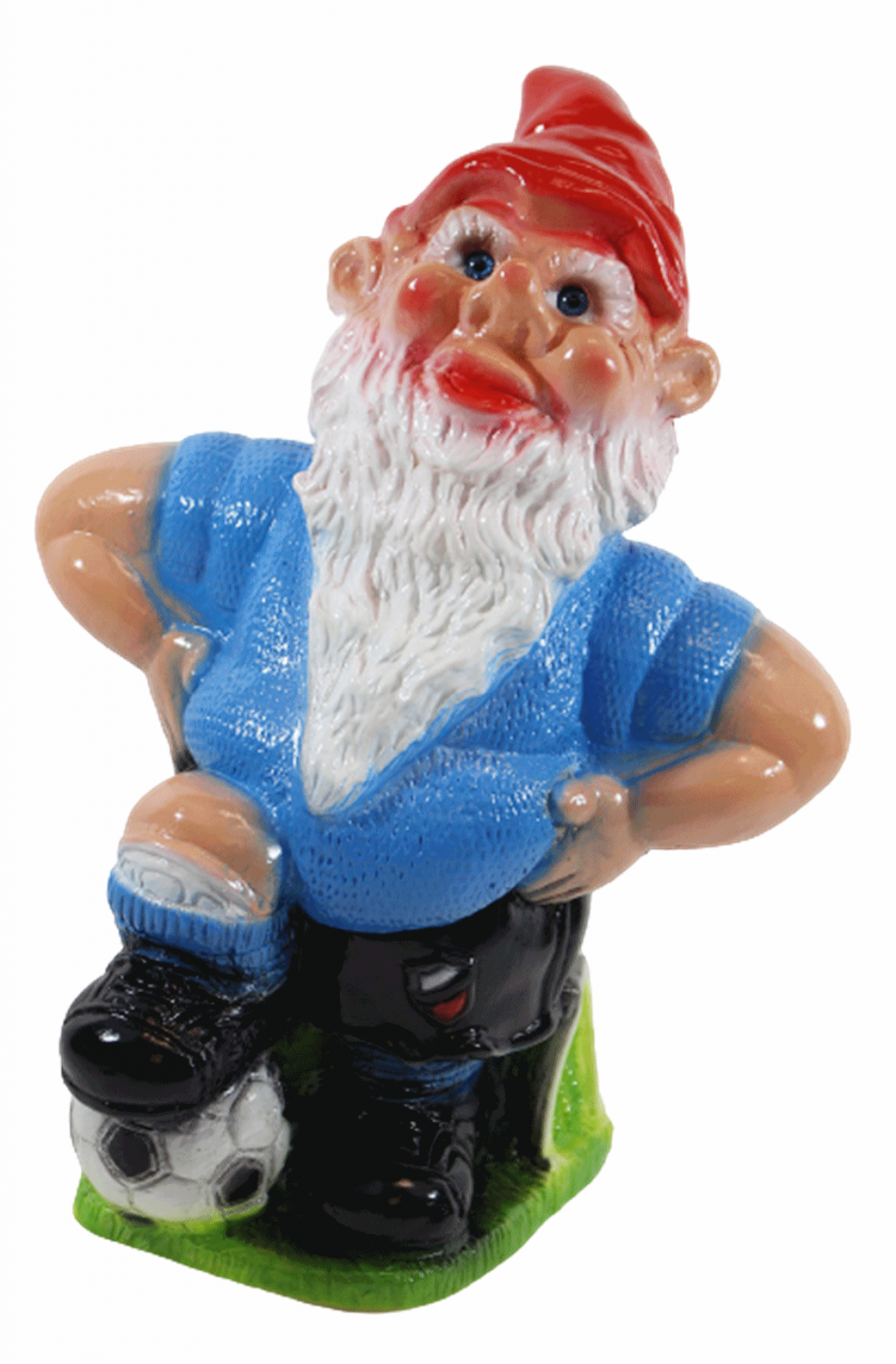 Gartenzwerg Deko Garten Figur Zwerg Fußballer stehend mit Fußball am Fuß aus Kunststoff H 30 cm