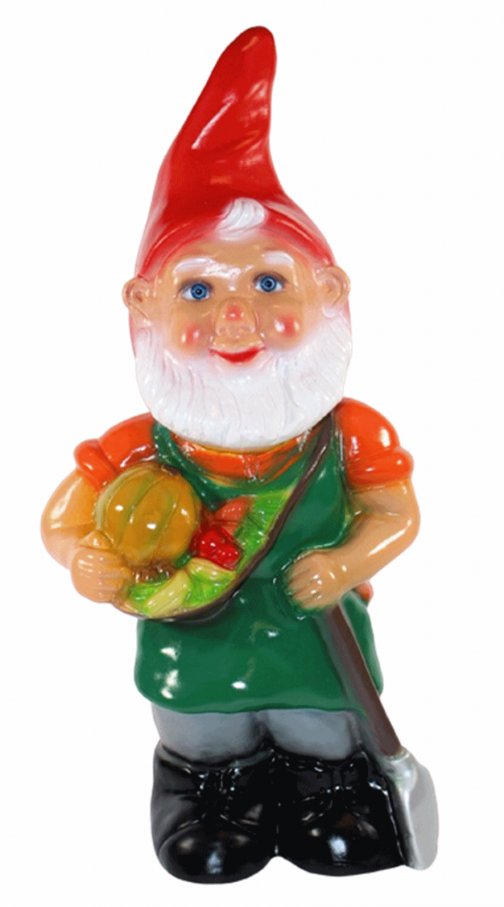 Gartenzwerg Deko Garten Figur Zwerg Gärtner mit Obstkorb und Spaten stehend aus Kunststoff H 43 cm