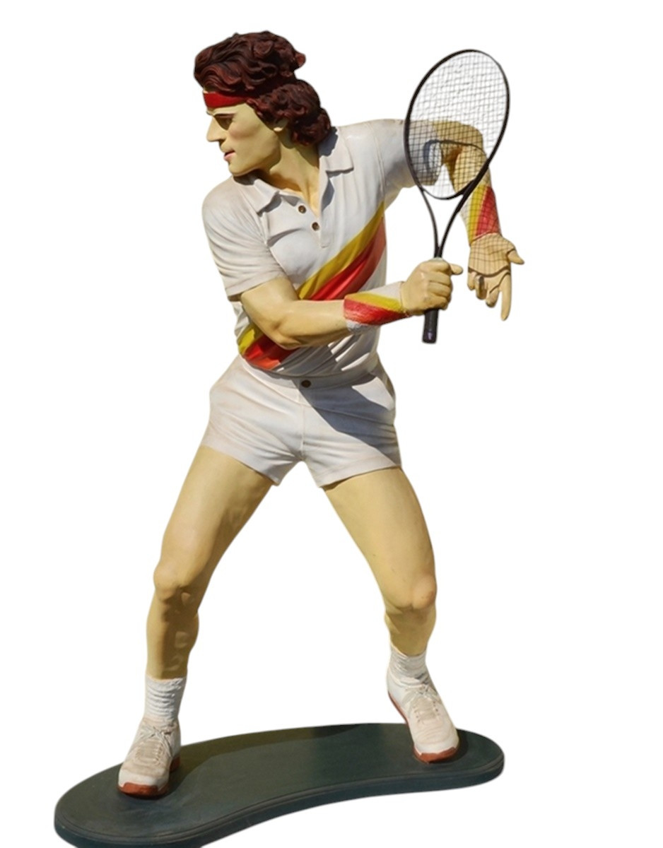 Dekofigur Deko Figur Tennisspieler mit Tennisschläger H 185 cm stehend aus Resin