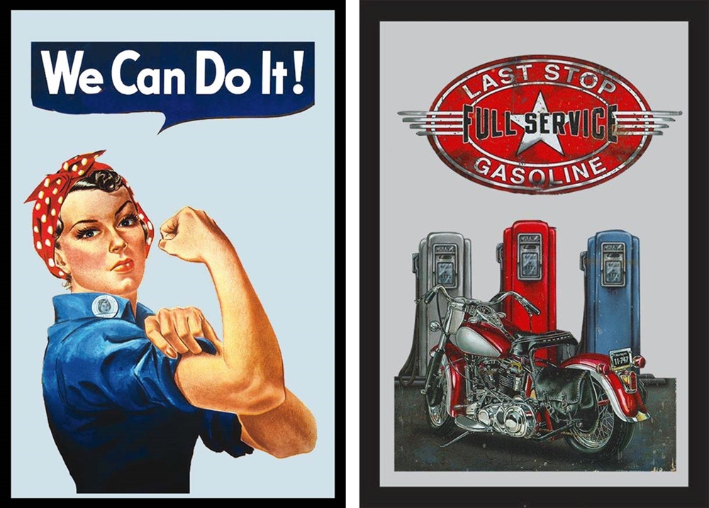 Set: 2 Spiegelbilder American Legend 'We Can Do It!' 30x20 cm Wandbilder Hinterglasdruck mit Rahmen