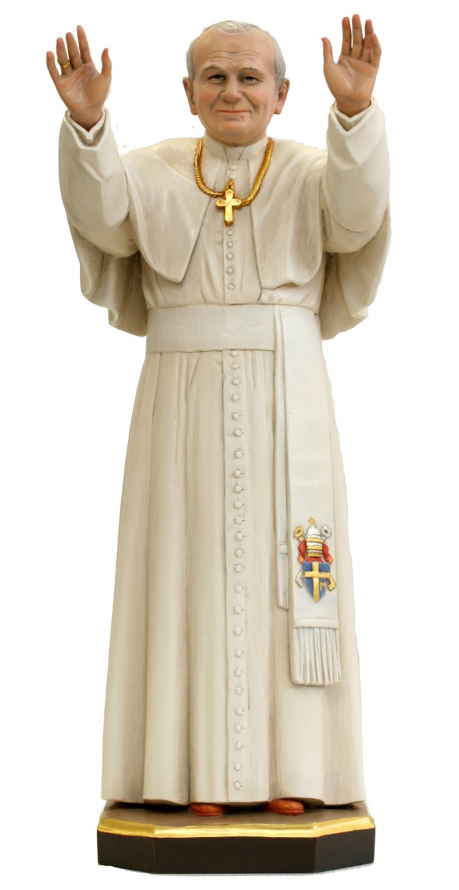 Statue Papst Johannes Paul der II H 15 cm Heiligenfigur Holz geschnitzt Holzfigur aus Ahornholz