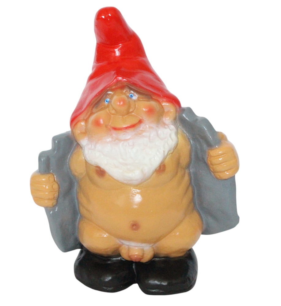 Gartenzwerg nackter Zwerg in grauem Mantel Höhe 33 cm lustige Zwergenfigur Kunststoff
