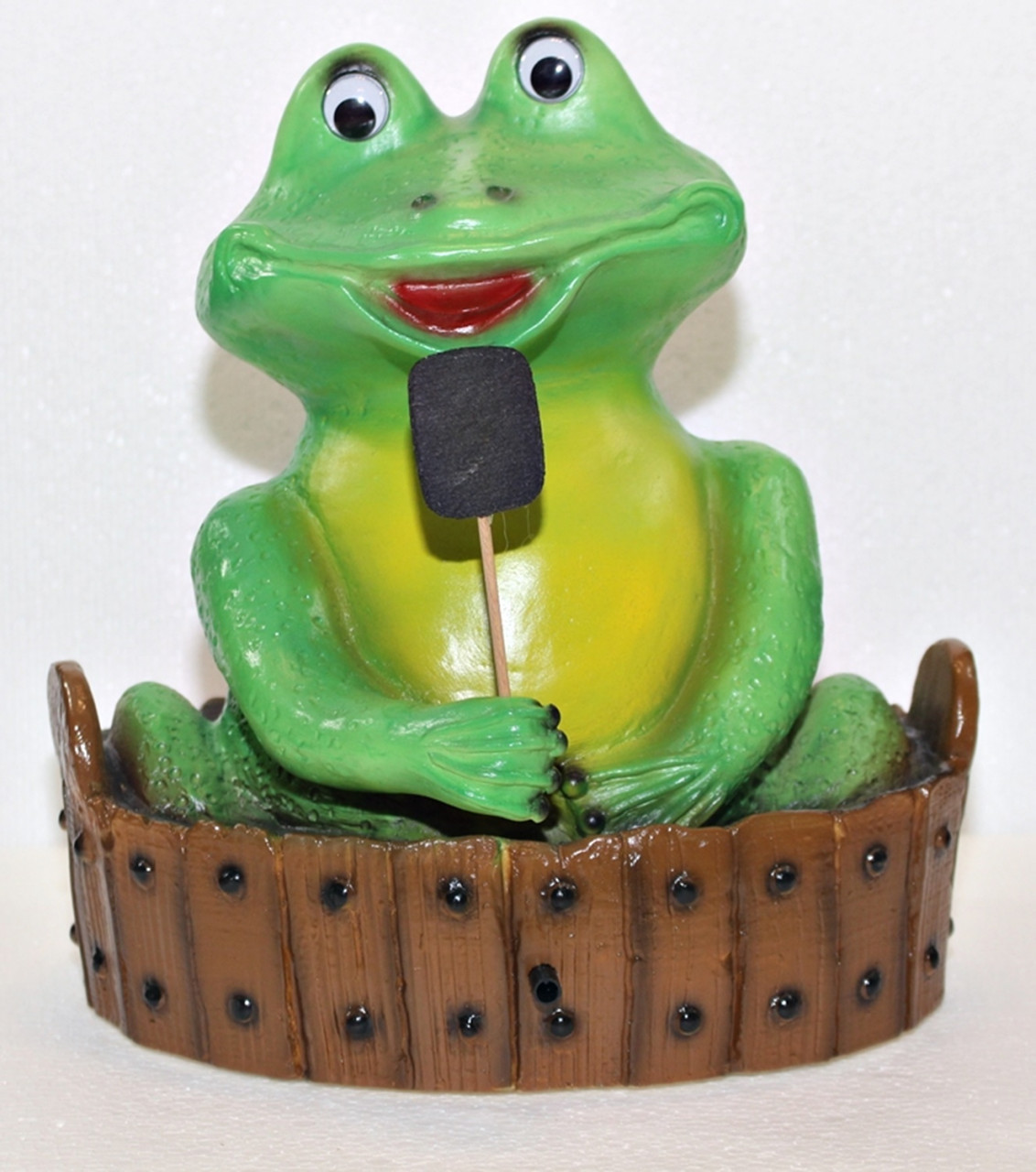 Deko Figur lustiger Frosch badend im Zuber H 28 cm mit Scherz Bewegungsmelder Quak Gartenfigur