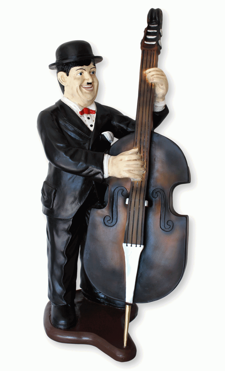 Deko Figur Komiker Dick mit Kontrabass H 89 cm Dekofigur Musiker aus Kunstharz