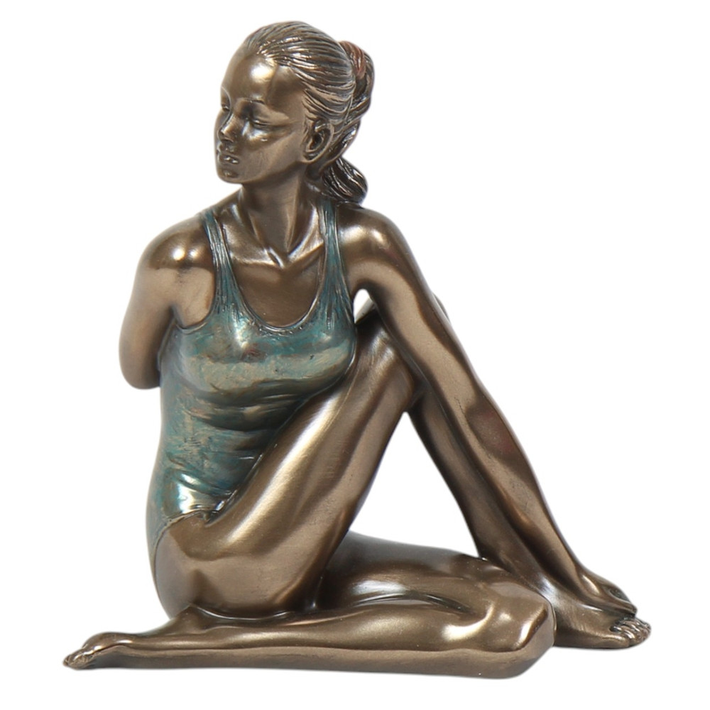 Body Talk Figur junge Frau Yoga H 13 cm Statue Pose Ardha Matsyendra-asana Bronze-Optik